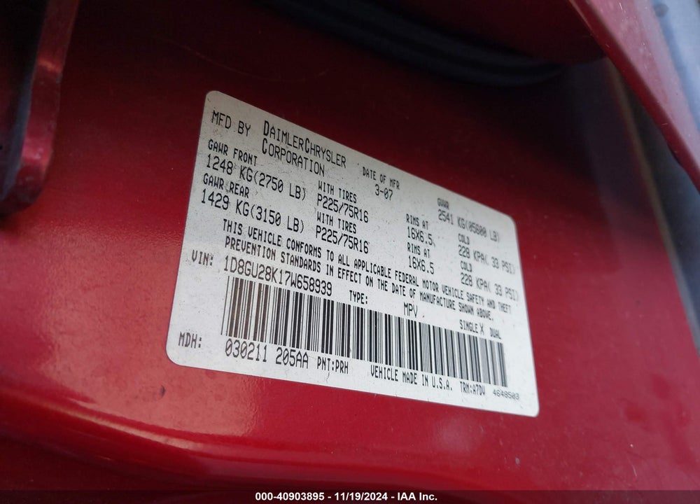 2007 DODGE NITRO SXT VIN: 1D8GU28K17W658939