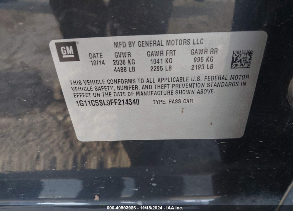 2015 CHEVROLET MALIBU VIN: 1G11C5SL9FF214340