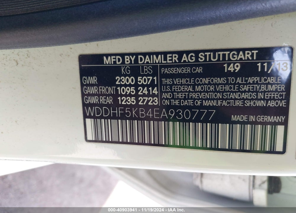2014 MERCEDES-BENZ E 350 VIN: WDDHF5KB4EA930777