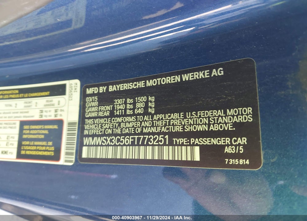 2015 MINI COUPE VIN: WMWSX3C56FT773251