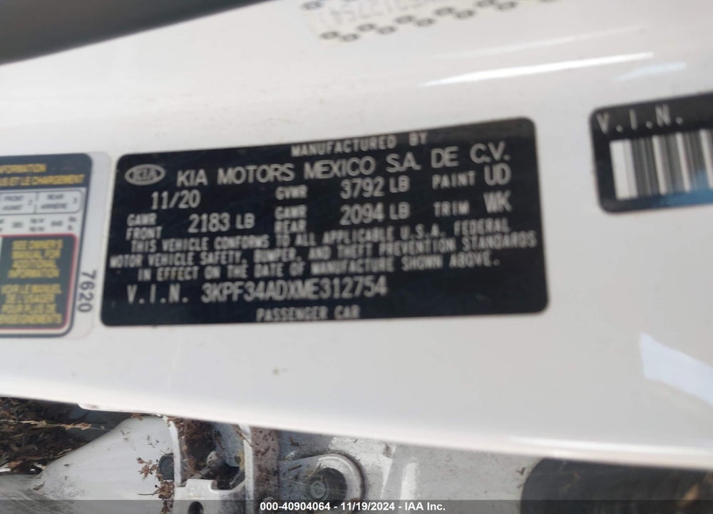 2021 KIA FORTE GT LINE VIN: 3KPF34ADXME312754