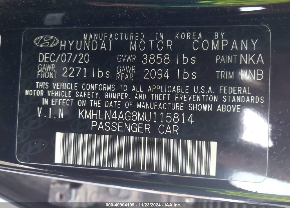 2021 HYUNDAI ELANTRA SEL VIN: KMHLN4AG8MU115814