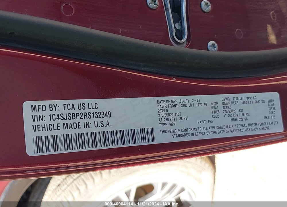 2024 JEEP WAGONEER L SERIES II 4X4 VIN: 1C4SJSBP2RS132349
