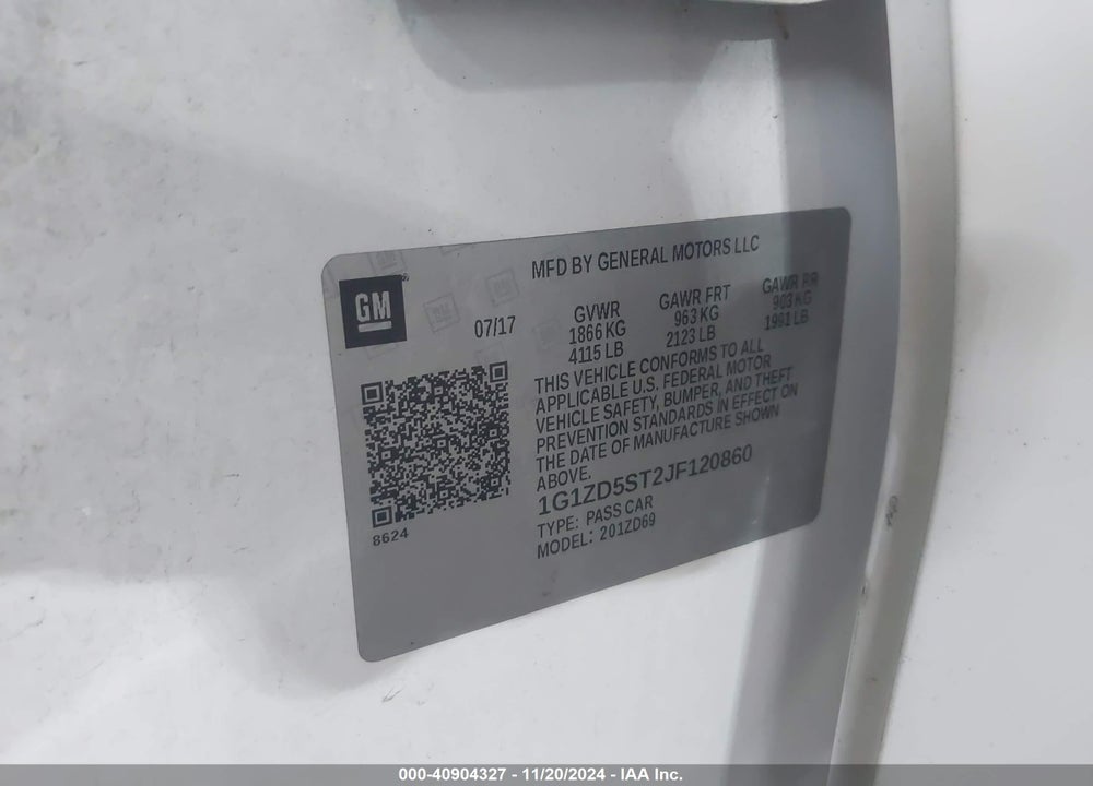 2018 CHEVROLET MALIBU LT VIN: 1G1ZD5ST2JF120860