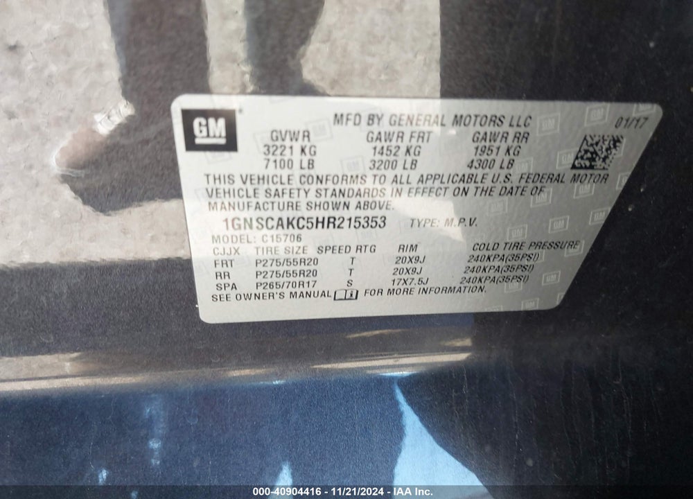 2017 CHEVROLET TAHOE LS VIN: 1GNSCAKC5HR215353