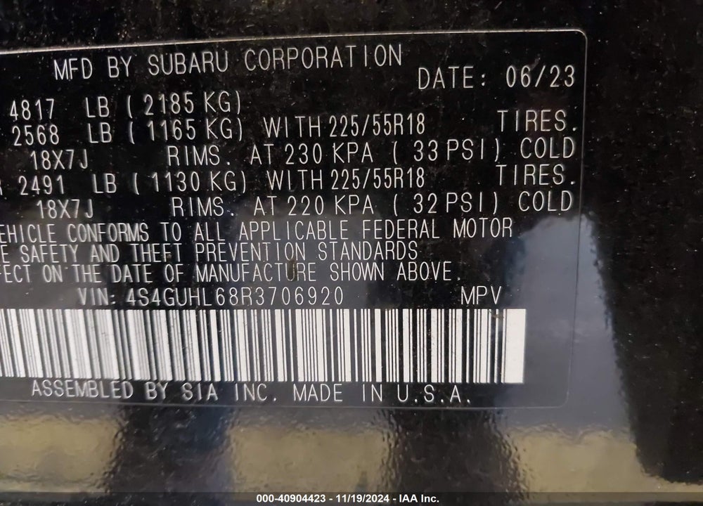 2024 SUBARU CROSSTREK LIMITED VIN: 4S4GUHL68R3706920