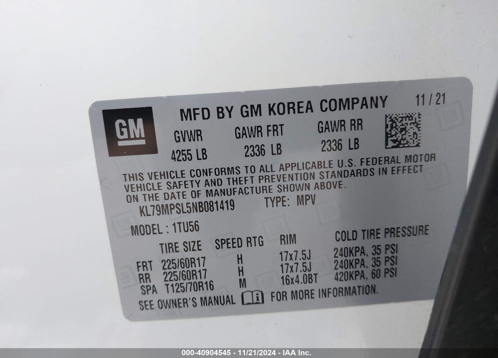2022 CHEVROLET TRAILBLAZER FWD LT VIN: KL79MPSL5NB081419