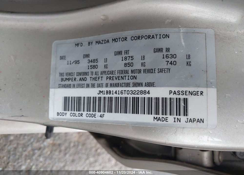 1996 MAZDA PROTEGE DX/LX/ES VIN: JM1BB1416T0322884