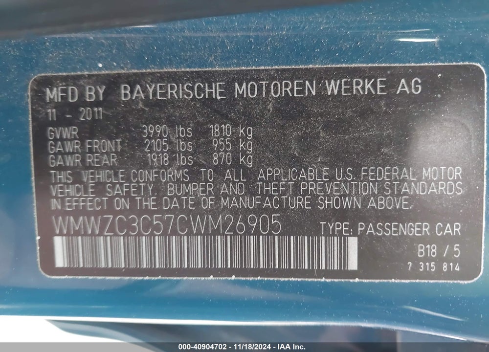 2012 MINI COOPER S COUNTRYMAN VIN: WMWZC3C57CWM26905