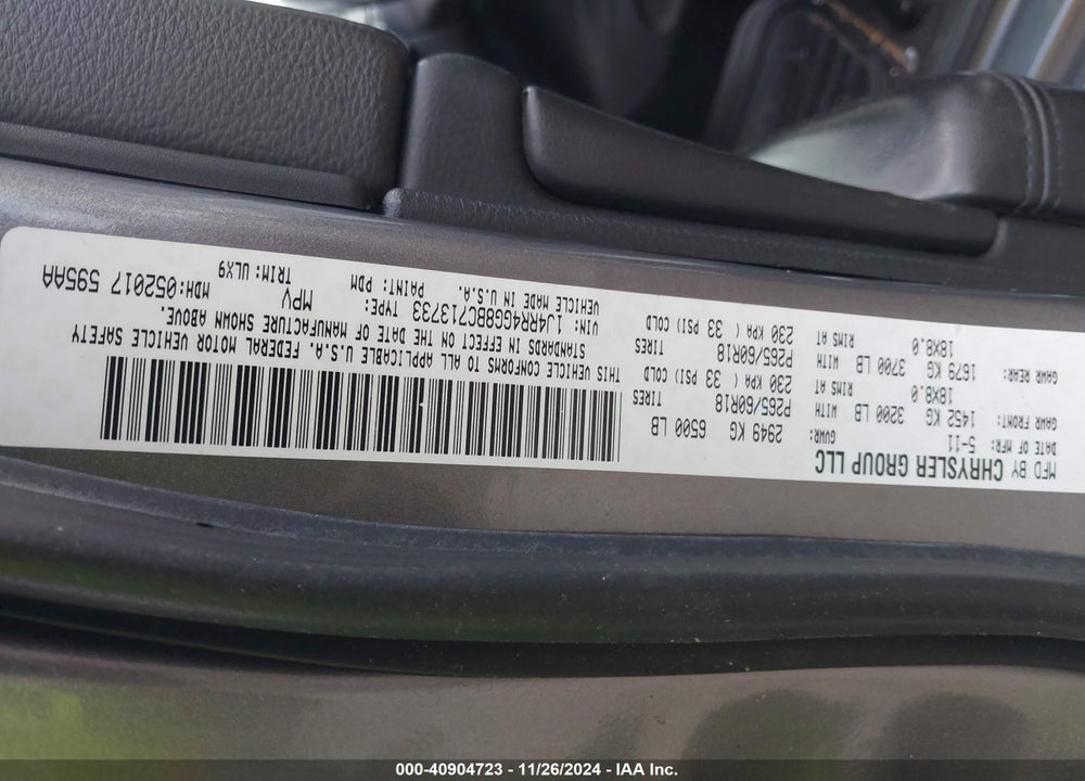 2011 JEEP GRAND CHEROKEE LAREDO VIN: 1J4RR4GG8BC713733