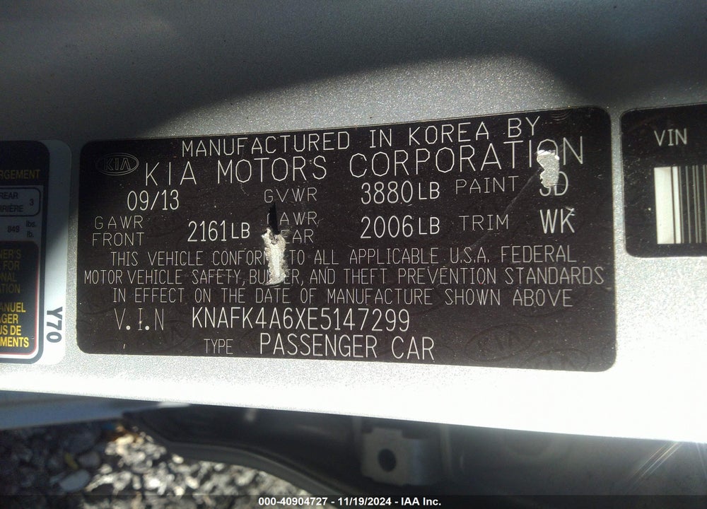2014 KIA FORTE LX VIN: KNAFK4A6XE5147299