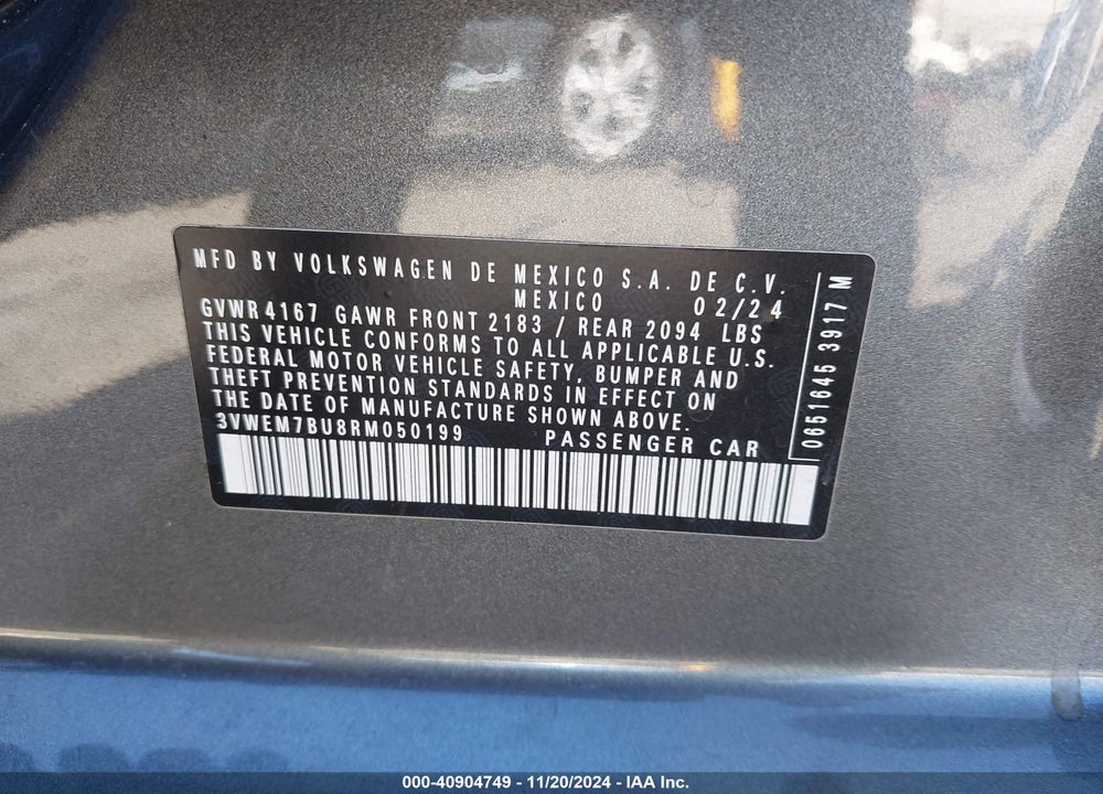 2024 VOLKSWAGEN JETTA VIN: 3VWEM7BU8RM050199