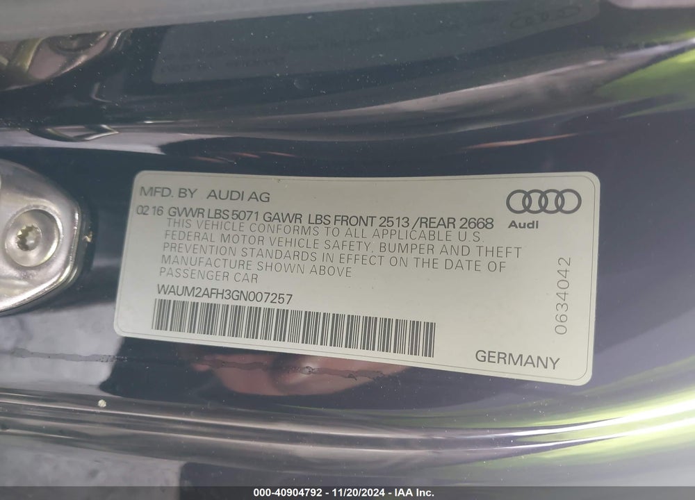 2016 AUDI A5 2.0T PREMIUM VIN: WAUM2AFH3GN007257