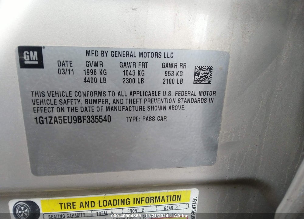 2011 CHEVROLET MALIBU LS VIN: 1G1ZA5EU9BF335540