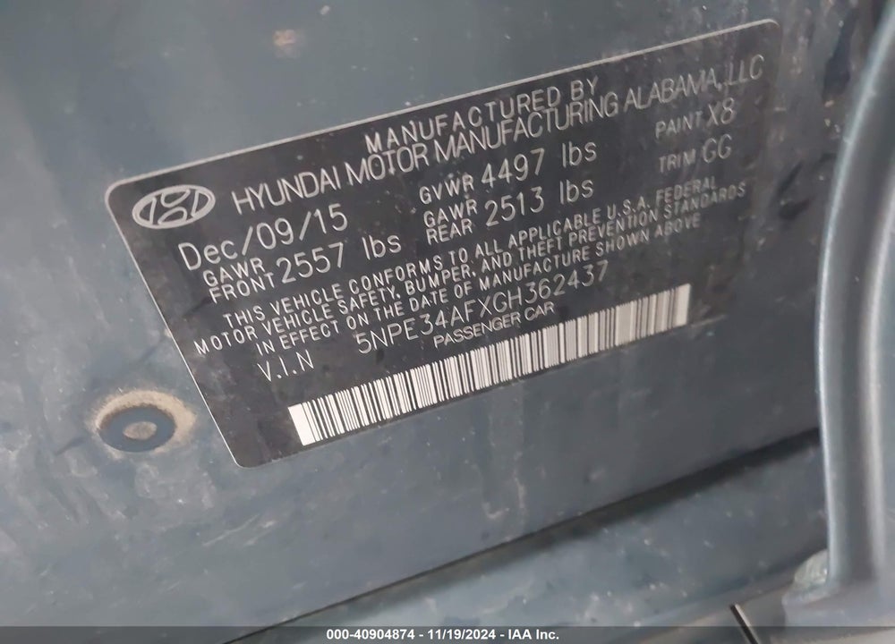 2016 HYUNDAI SONATA VIN: 5NPE34AFXGH362437