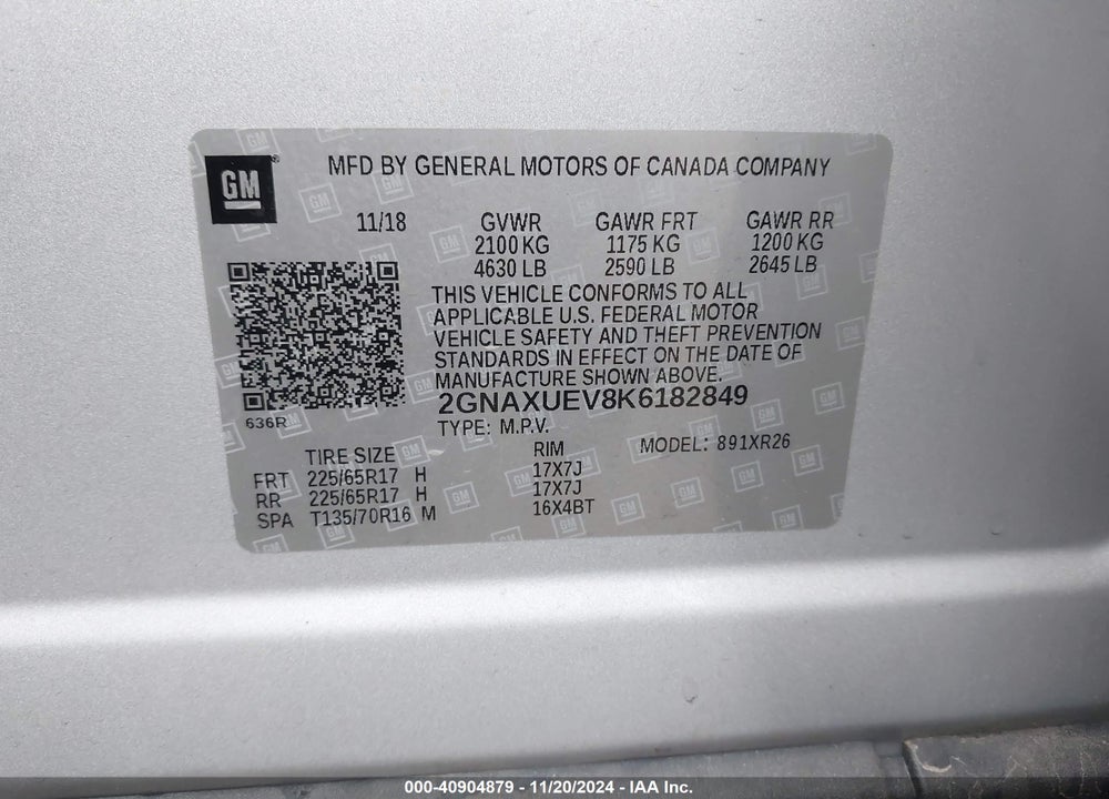 2019 CHEVROLET EQUINOX LT VIN: 2GNAXUEV8K6182849