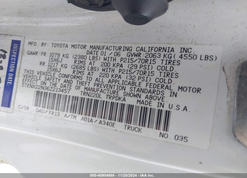 2006 TOYOTA TACOMA VIN: 5TENX22N36Z213457