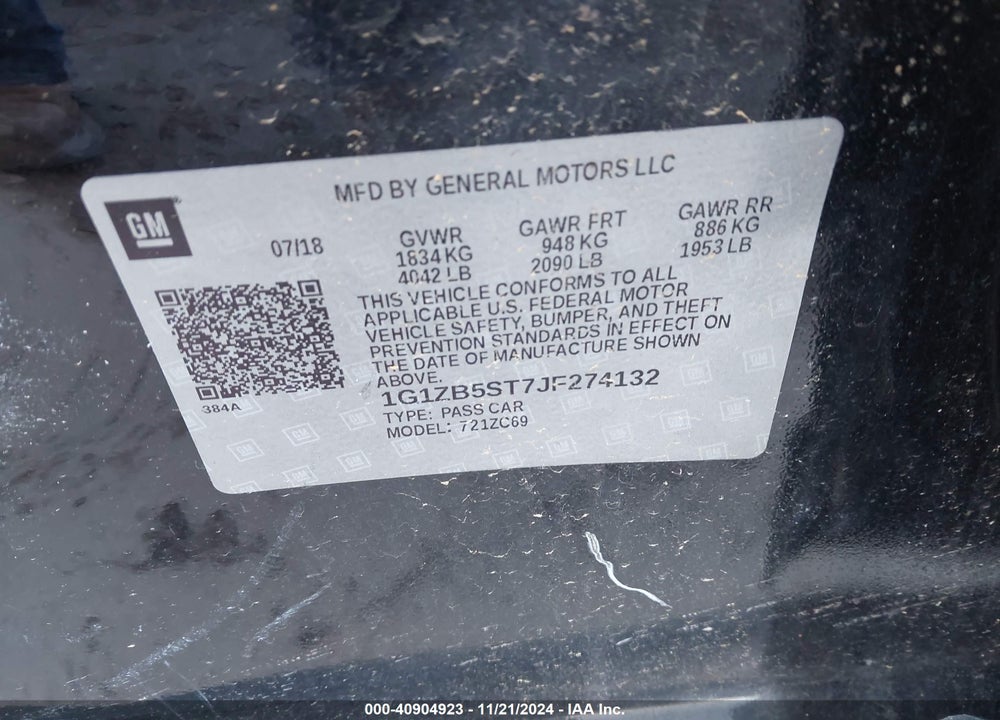 2018 CHEVROLET MALIBU 1LS VIN: 1G1ZB5ST7JF274132