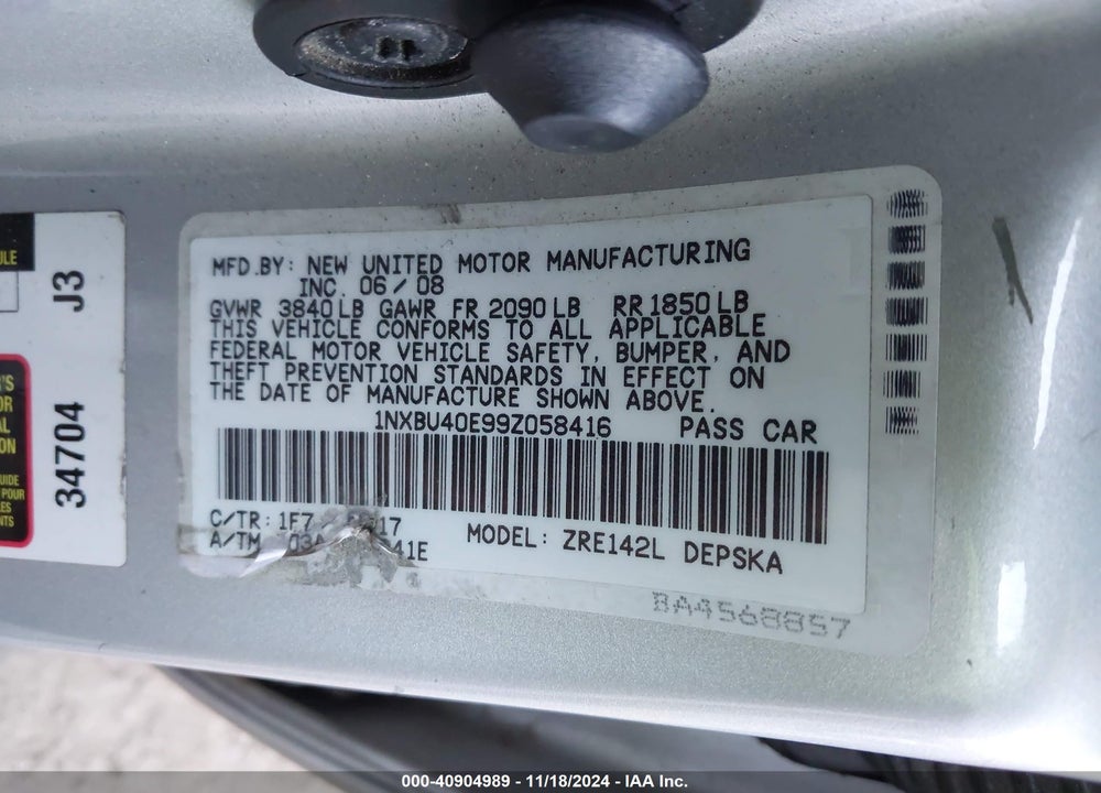 2009 TOYOTA COROLLA S VIN: 1NXBU40E99Z058416