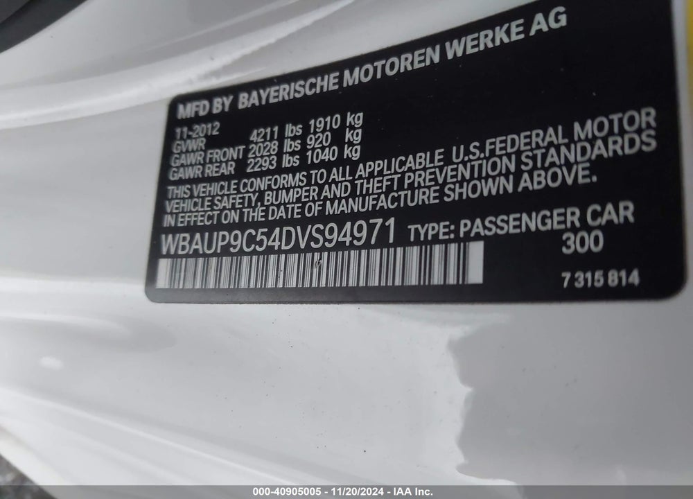 2013 BMW 128I VIN: WBAUP9C54DVS94971
