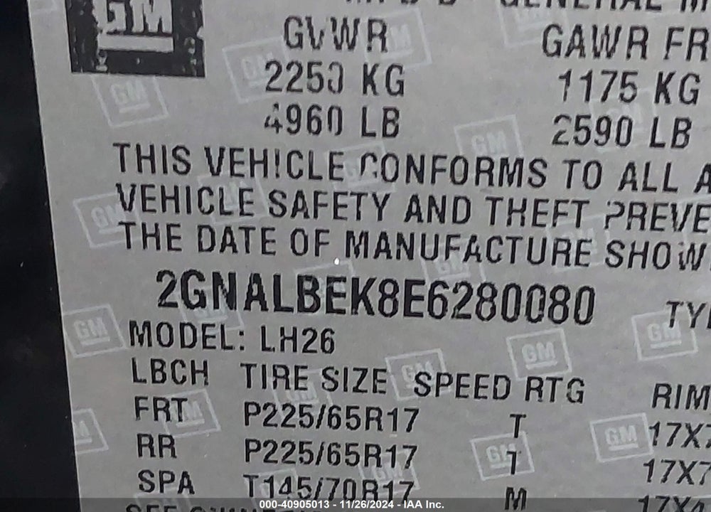 2014 CHEVROLET EQUINOX 1LT VIN: 2GNALBEK8E6280080