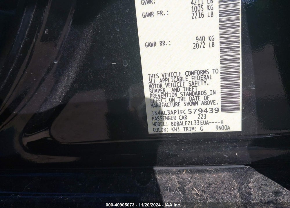 2015 NISSAN ALTIMA 2.5 S VIN: 1N4AL3AP1FC579439