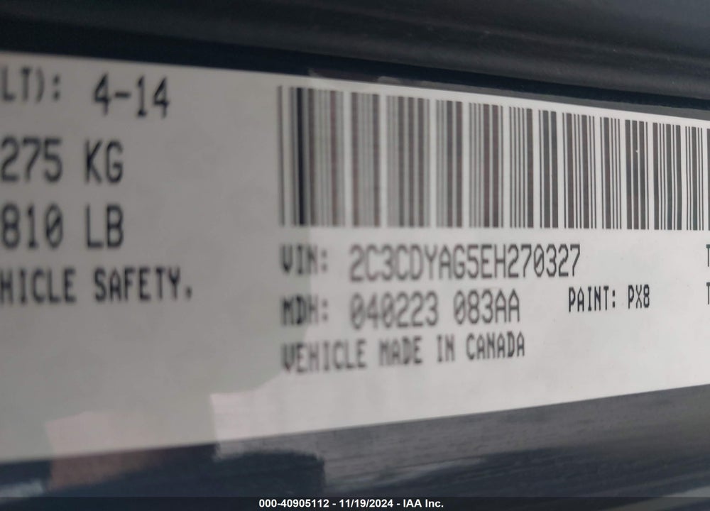 2014 DODGE CHALLENGER SXT VIN: 2C3CDYAG5EH270327