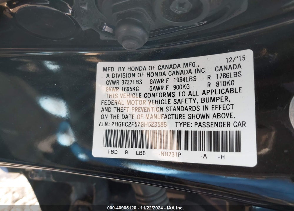 2016 HONDA CIVIC LX VIN: 2HGFC2F57GH523586