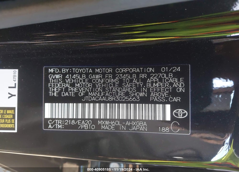2024 TOYOTA PRIUS XLE VIN: JTDACAAU8R3025663