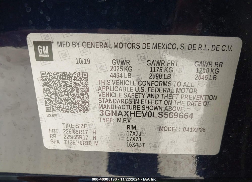 2020 CHEVROLET EQUINOX FWD LS VIN: 3GNAXHEV0LS569664