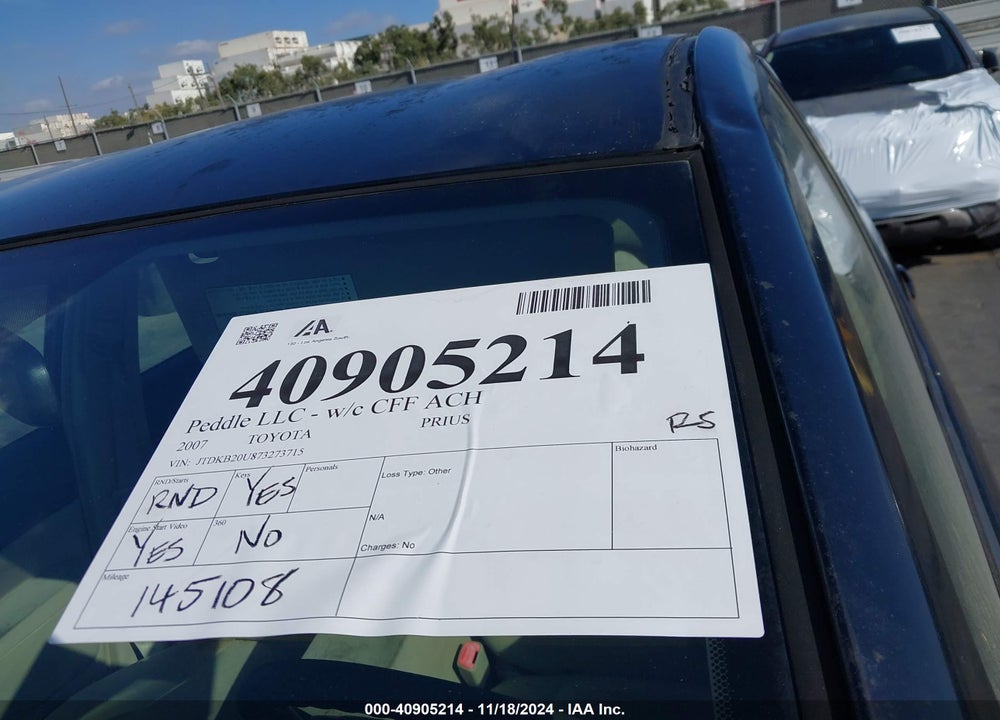 2007 TOYOTA PRIUS VIN: JTDKB20U873273715