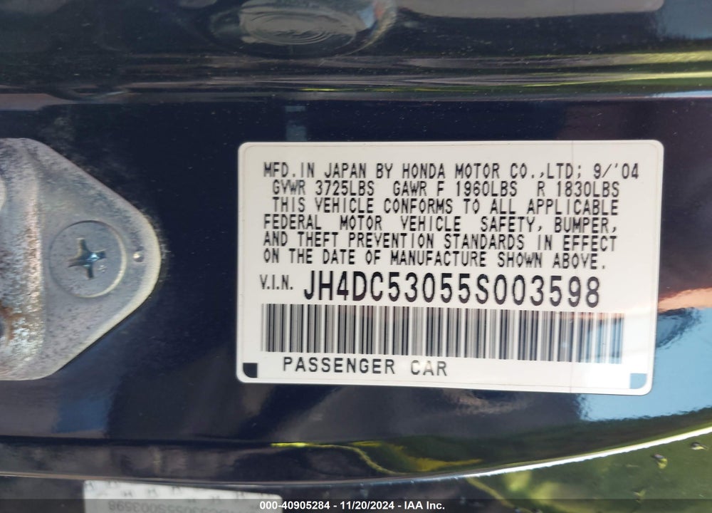 2005 ACURA RSX VIN: JH4DC53055S003598