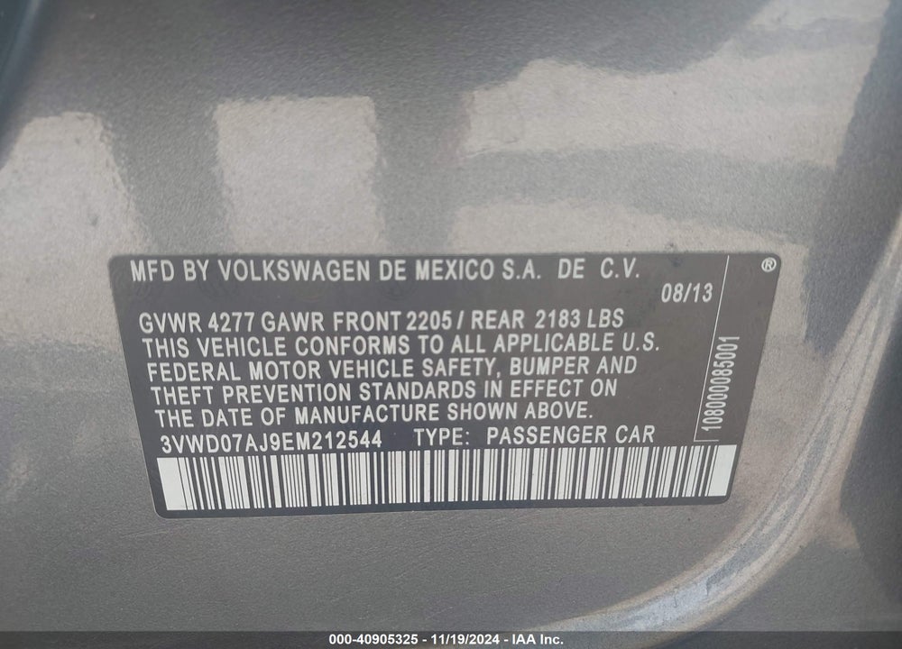 2014 VOLKSWAGEN JETTA 1.8T SE VIN: 3VWD07AJ9EM212544