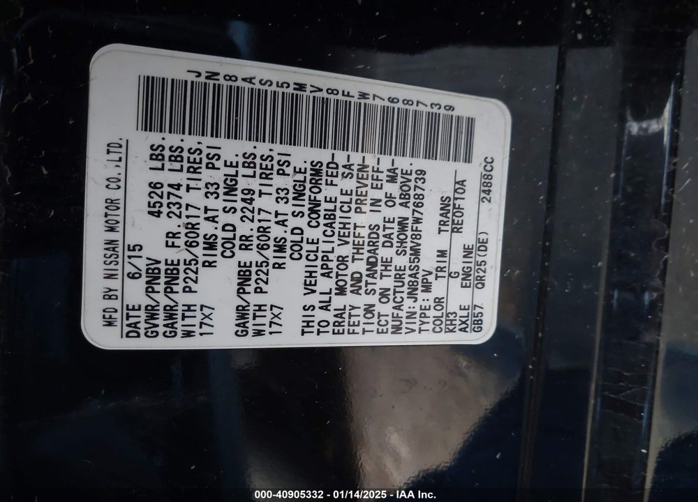 2015 NISSAN ROGUE SELECT S VIN: JN8AS5MV8FW768739