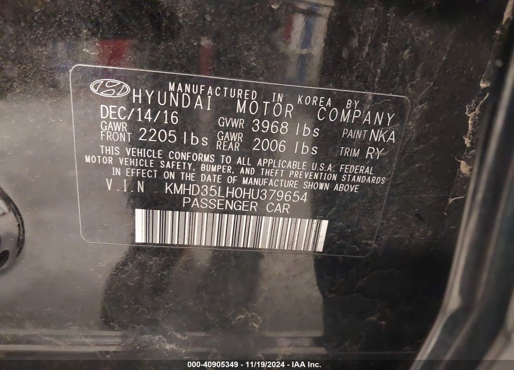 2017 HYUNDAI ELANTRA GT VIN: KMHD35LH0HU379654