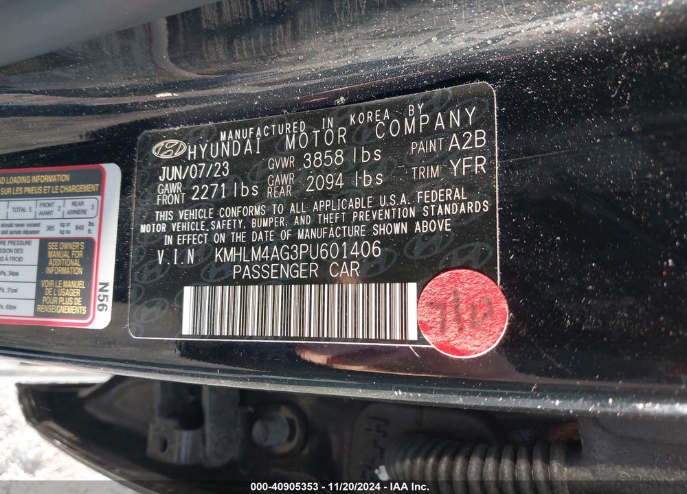 2023 HYUNDAI ELANTRA VIN: KMHLM4AG3PU601406