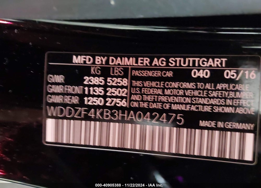 2017 MERCEDES-BENZ E 300 4MATIC VIN: WDDZF4KB3HA042475