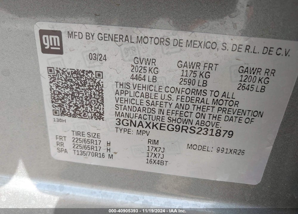 2024 CHEVROLET EQUINOX FWD LT VIN: 3GNAXKEG9RS231879