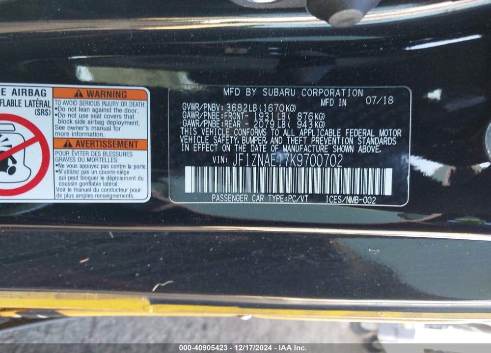 2019 TOYOTA 86 TRD SE VIN: JF1ZNAE17K9700702