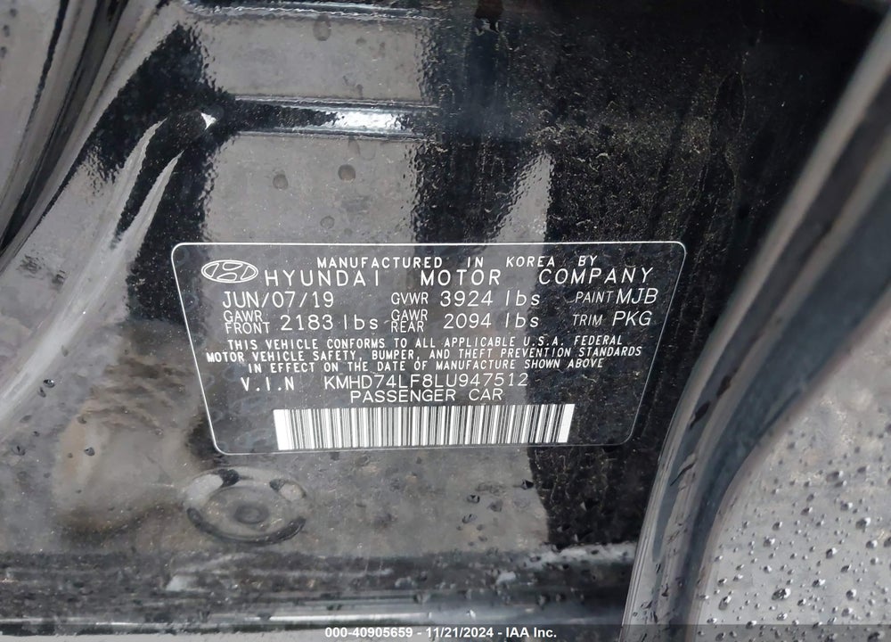 2020 HYUNDAI ELANTRA SE VIN: KMHD74LF8LU947512
