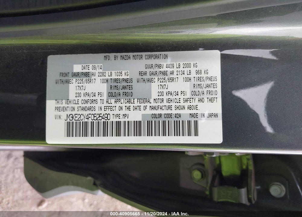 2015 MAZDA CX-5 TOURING VIN: JM3KE2CY4F0525490
