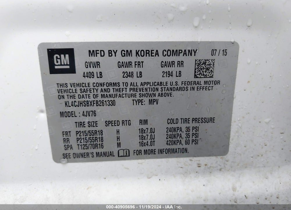 2015 BUICK ENCORE PREMIUM VIN: KL4CJHSBXFB261330