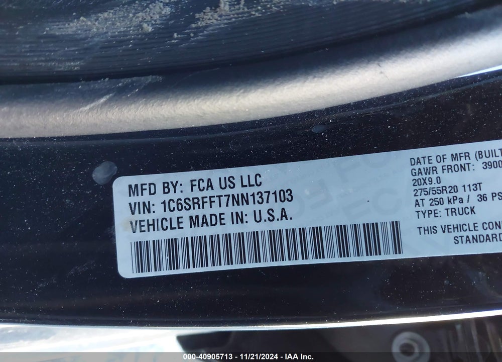 2022 RAM 1500 VIN: 1C6SRFFT7NN137103