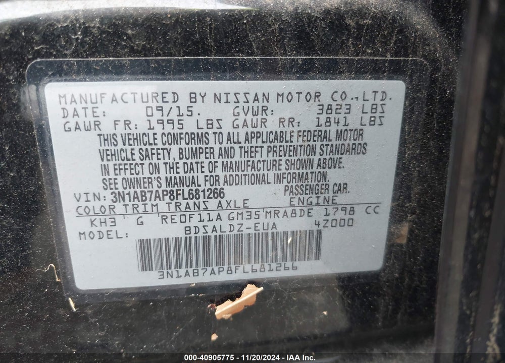 2015 NISSAN SENTRA SV VIN: 3N1AB7AP8FL681266
