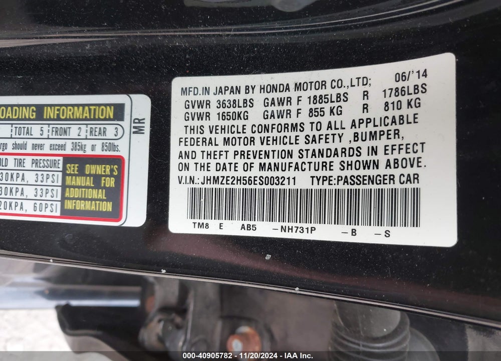 2014 HONDA INSIGHT LX VIN: JHMZE2H56ES003211