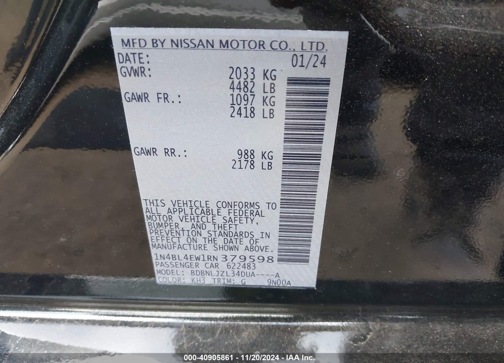 2024 NISSAN ALTIMA SL INTELLIGENT AWD VIN: 1N4BL4EW1RN379598