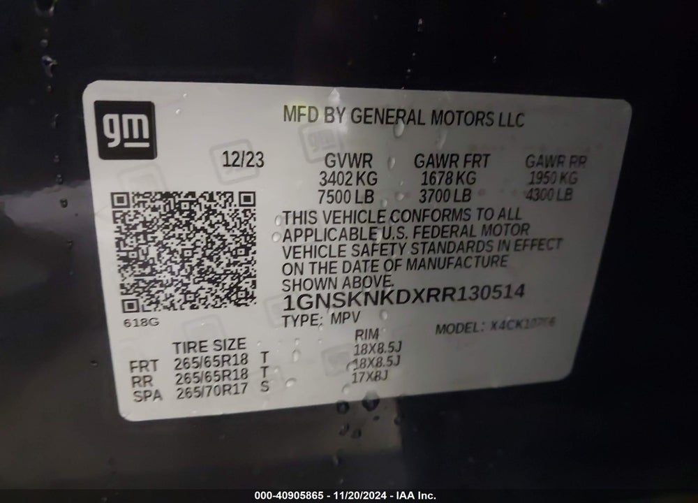 2024 CHEVROLET TAHOE 4WD LT VIN: 1GNSKNKDXRR130514
