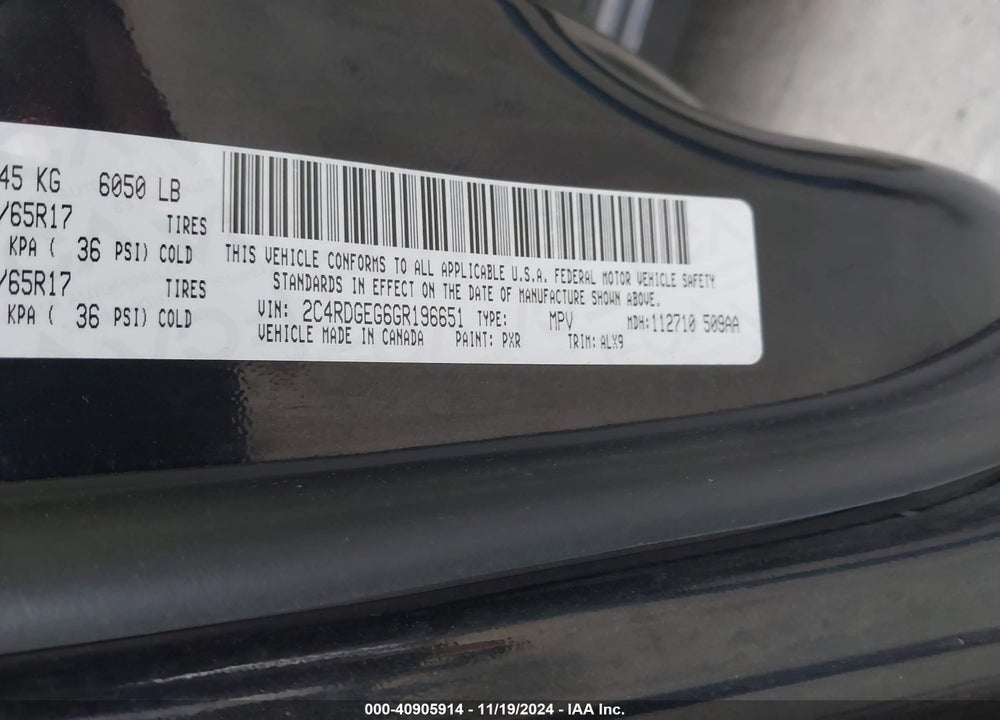 2016 DODGE GRAND CARAVAN R/T VIN: 2C4RDGEG6GR196651