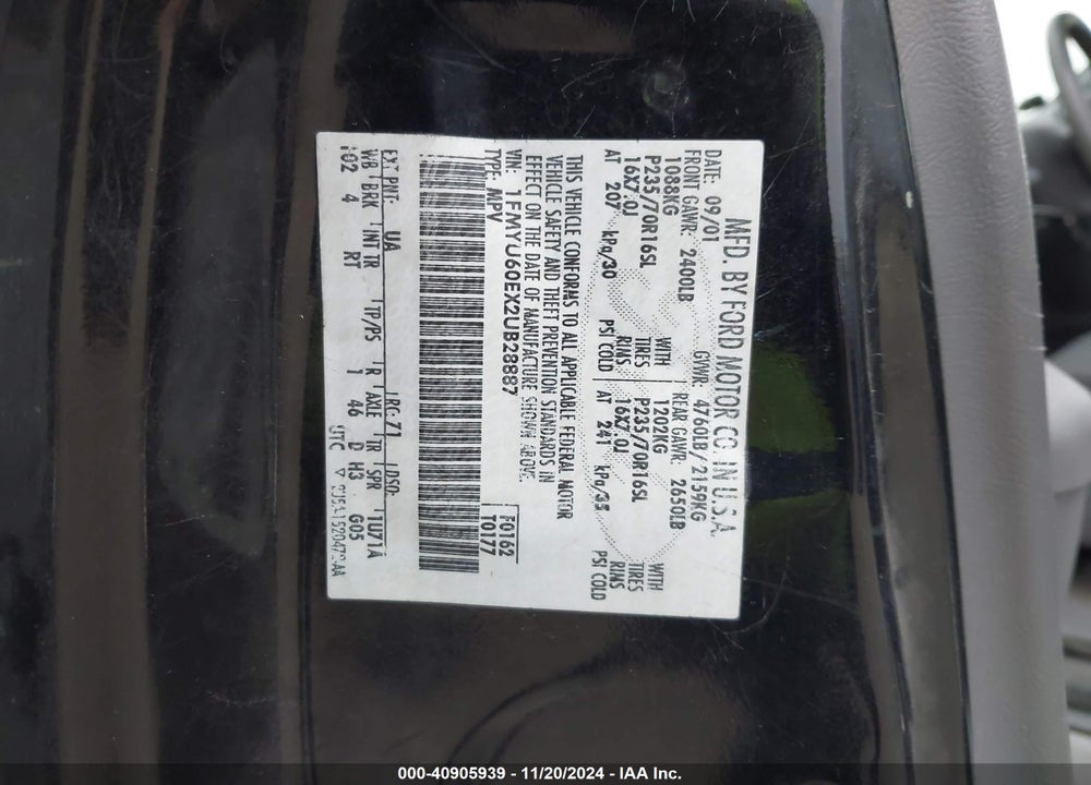 2002 FORD EXPLORER SPORT VIN: 1FMYU60EX2UB28887