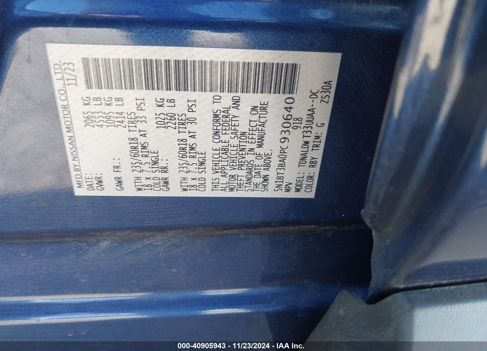 2023 NISSAN ROGUE SV FWD VIN: 5N1BT3BA0PC930640